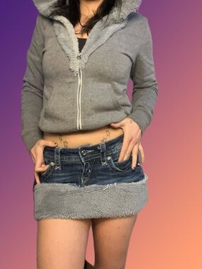 Rock Revival fur Mini Skirt with Gray Trim